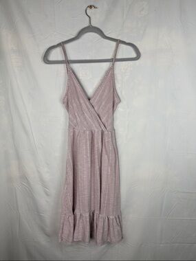 Caution To The Wind Dusty Mauve Striped Wrap Midi Dress